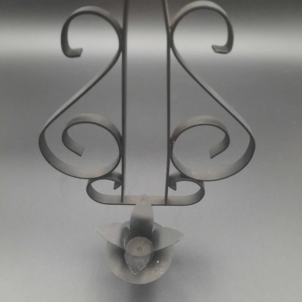 Ornate Black Metal Wall‎ Sconce Candle Holders Pair Scrollwork Vintage Decor